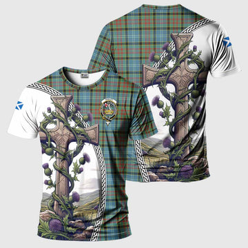 Paisley Tartan T-Shirt with Family Crest and St. Andrew's Cross Accented by Thistle Vines