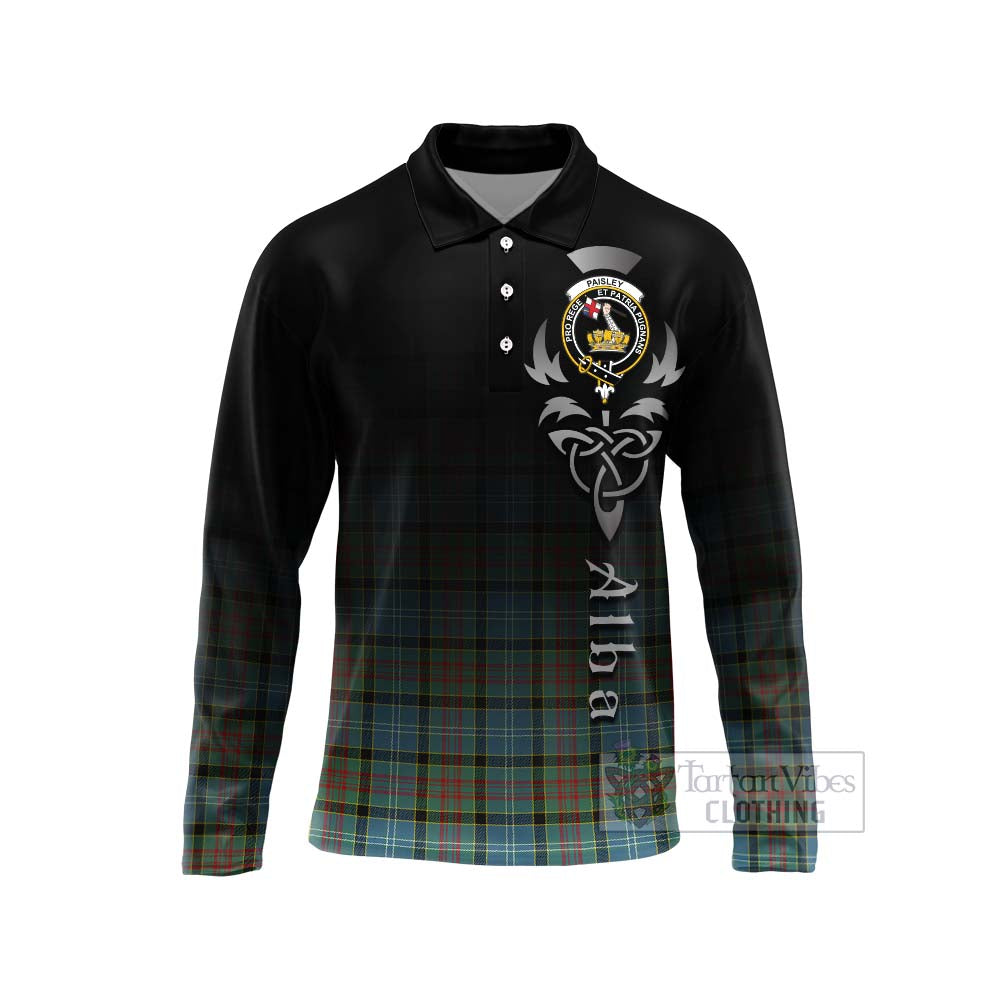 Tartan Vibes Clothing Paisley Tartan Long Sleeve Polo Shirt Featuring Alba Gu Brath Family Crest Celtic Inspired