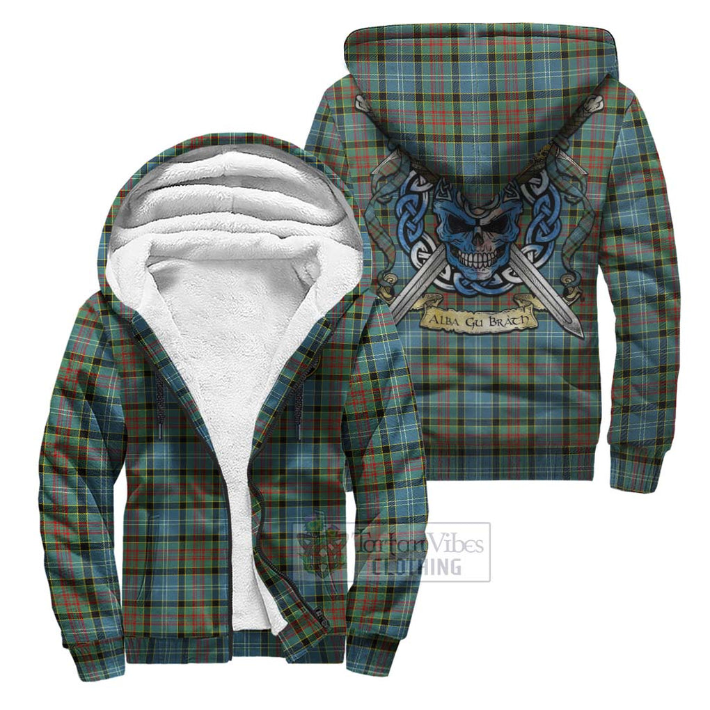 Tartan Vibes Clothing Paisley Tartan Sherpa Hoodie with Family Crest Celtic Skull Style