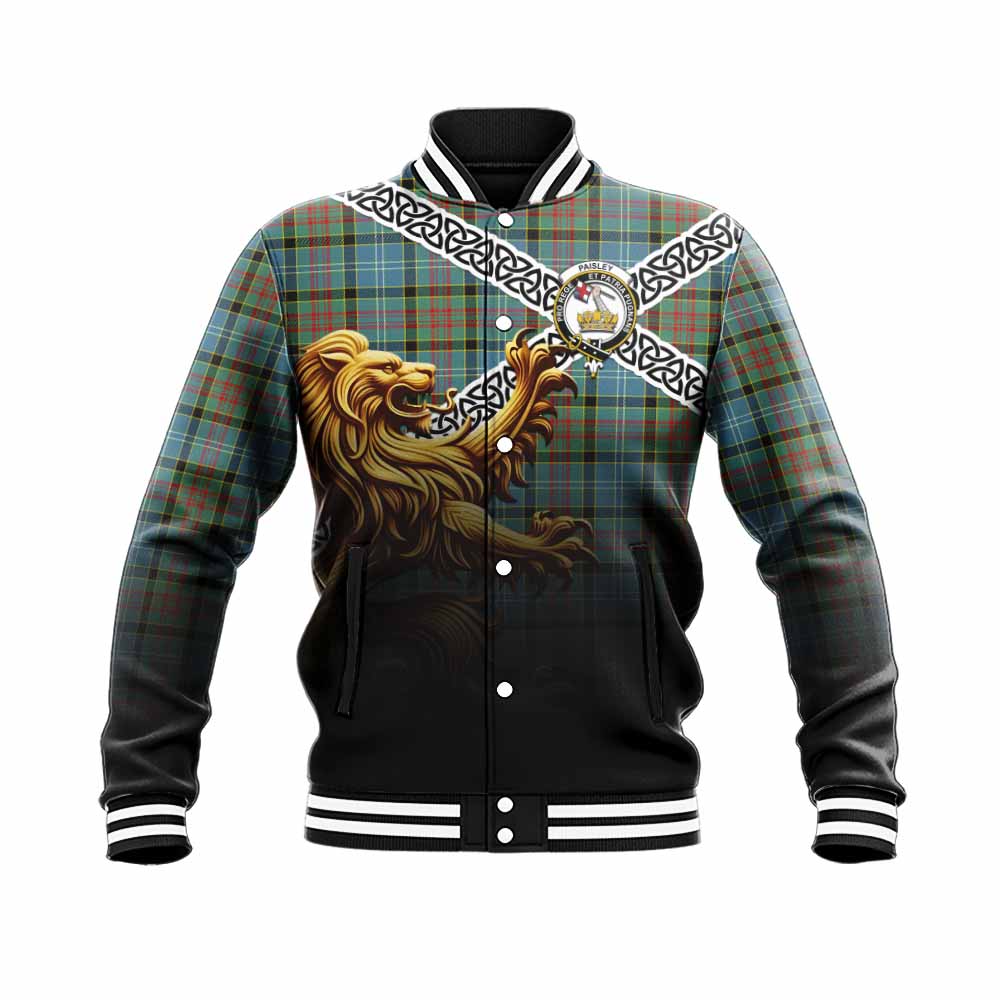 Paisley Crest Tartan Baseball Jacket with Golden Lion Emblem Celtic Style Unisex - Tartan Vibes Clothing