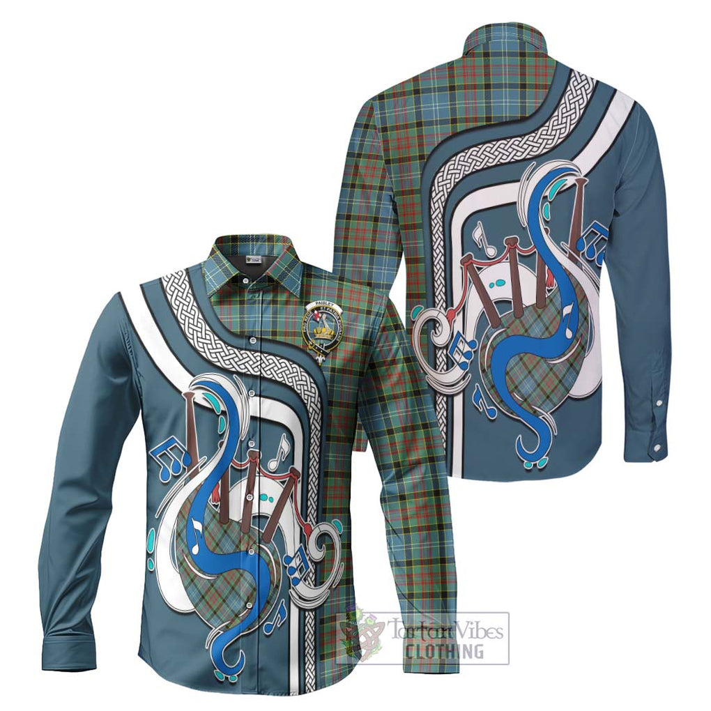 Paisley Tartan Long Sleeve Button Shirt with Epic Bagpipe Style Men's Shirt S - Tartanvibesclothing Shop