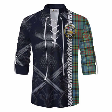 Paisley Tartan Ghillie Kilt Shirt with Family Crest Cross Sword Thistle Celtic Vibes