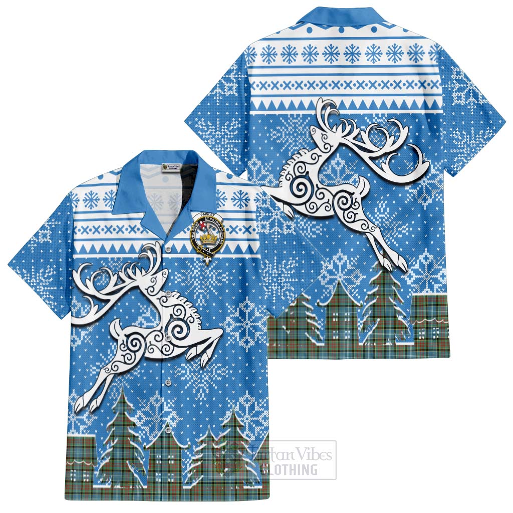 Tartan Vibes Clothing Paisley Clan Christmas Short Sleeve Button Shirt Celtic Reindeer Style