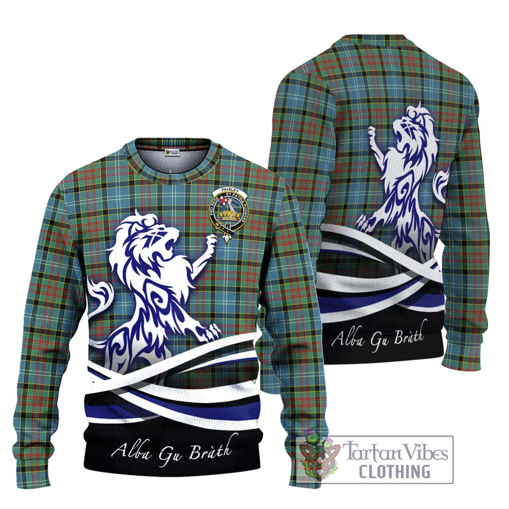 Paisley Tartan Knitted Sweater with Alba Gu Brath Regal Lion Emblem Unisex - Tartanvibesclothing Shop