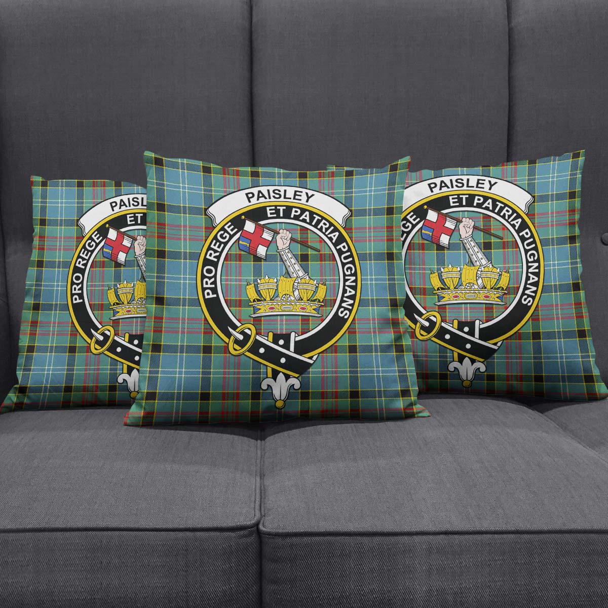 Paisley Tartan Pillow Cover with Family Crest Square Pillow Cover - Tartanvibesclothing