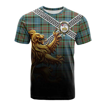 Paisley Crest Tartan Cotton T-shirt with Golden Lion Emblem Celtic Style Kid's Shirt - Tartan Vibes Clothing