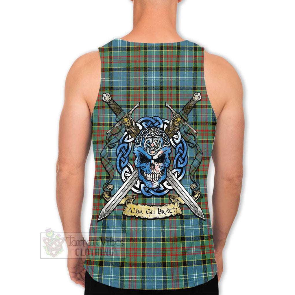 Tartan Vibes Clothing Paisley Tartan Men's Tank Top with Family Crest Celtic Skull Style