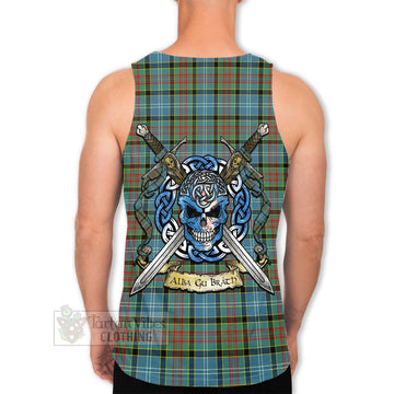 Paisley Tartan Men's Tank Top with Family Crest Celtic Skull Style