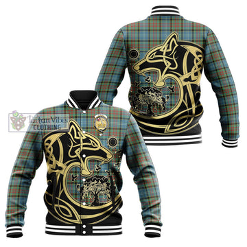 Paisley Tartan Baseball Jacket with Family Crest Celtic Wolf Style