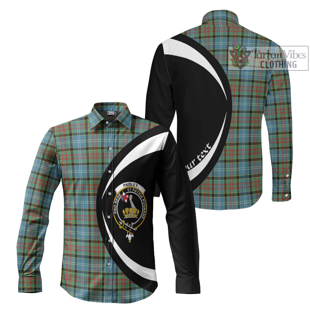 Paisley Tartan Long Sleeve Button Up with Family Crest Circle Style Men's Shirt S - Tartan Vibes Clothing