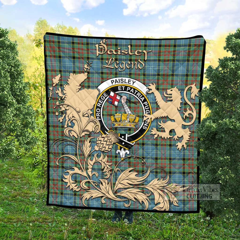 Tartan Vibes Clothing Paisley Tartan Quilt with Family Crest and Scottish Symbol Style