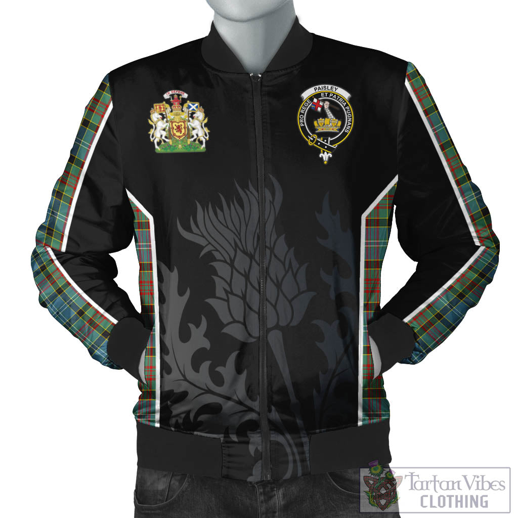 Tartan Vibes Clothing Paisley Tartan Bomber Jacket with Family Crest and Scottish Thistle Vibes Sport Style