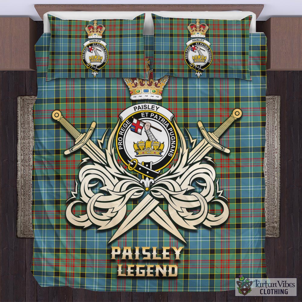 Tartan Vibes Clothing Paisley Tartan Bedding Set with Clan Crest and the Golden Sword of Courageous Legacy