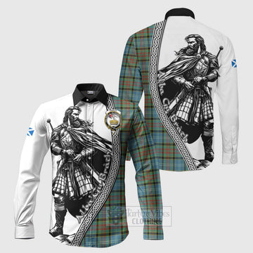 Paisley Tartan Clan Crest Long Sleeve Button Shirt with Highlander Warrior Celtic Style