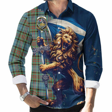 Paisley Tartan Family Crest Long Sleeve Button Shirt with Scottish Majestic Lion