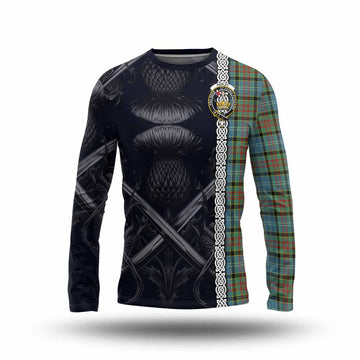 Paisley Tartan Long Sleeve T-Shirt with Family Crest Cross Sword Thistle Celtic Vibes