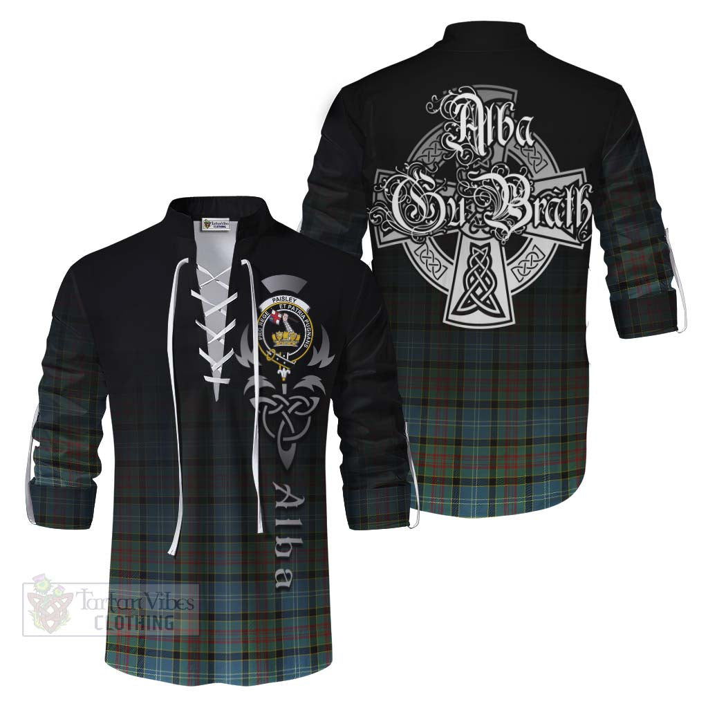 Tartan Vibes Clothing Paisley Tartan Ghillie Kilt Shirt Featuring Alba Gu Brath Family Crest Celtic Inspired