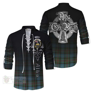 Paisley Tartan Ghillie Kilt Shirt Featuring Alba Gu Brath Family Crest Celtic Inspired