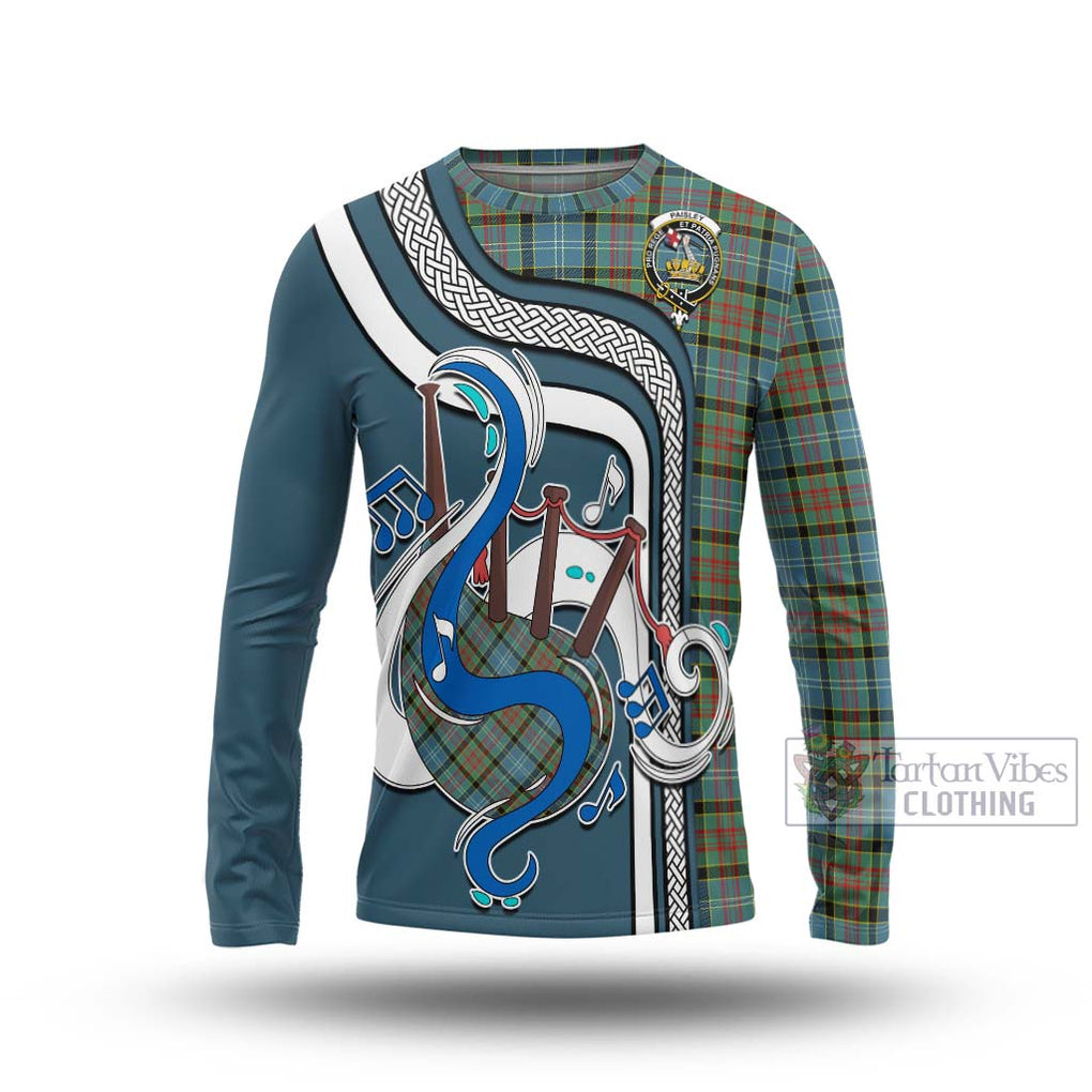 Tartan Vibes Clothing Paisley Tartan Long Sleeve T-Shirt with Epic Bagpipe Style