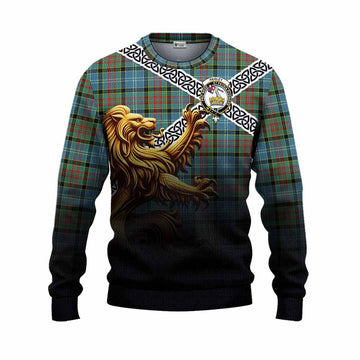 Paisley Crest Tartan Knitted Sweater with Golden Lion Emblem Celtic Style Unisex - Tartan Vibes Clothing