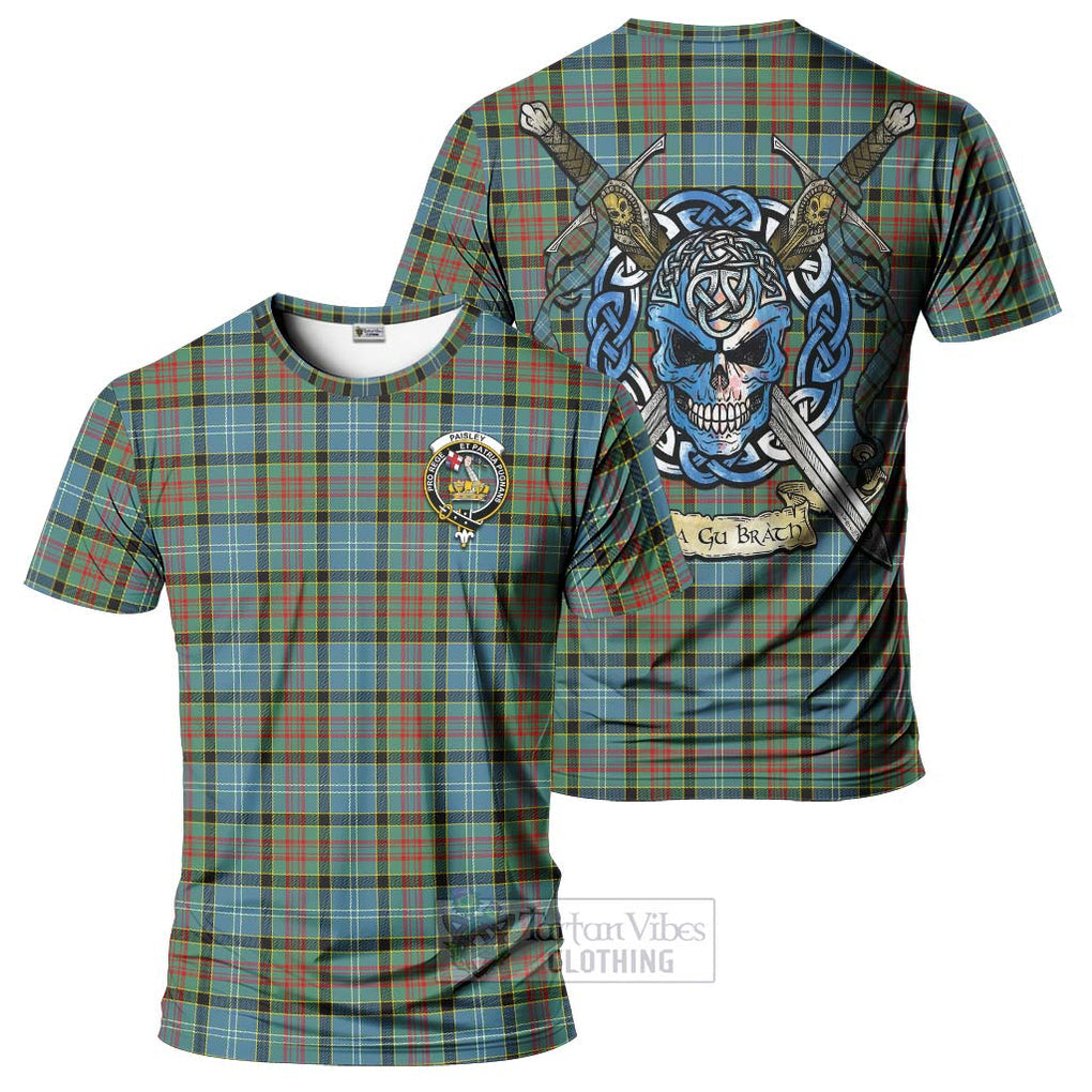 Tartan Vibes Clothing Paisley Tartan T-Shirt with Family Crest Celtic Skull Style