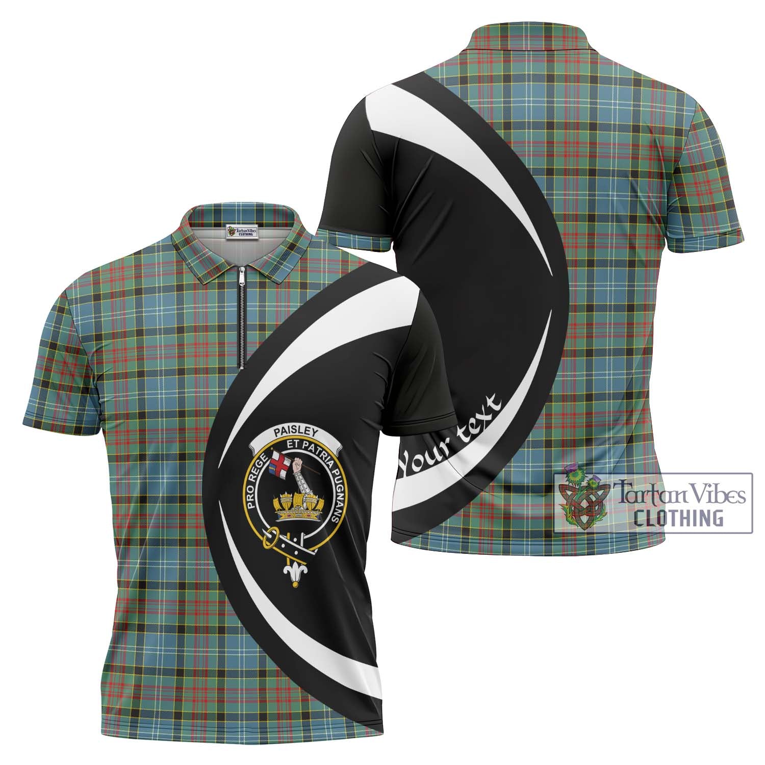 Tartan Vibes Clothing Paisley Tartan Zipper Polo Shirt with Family Crest Circle Style