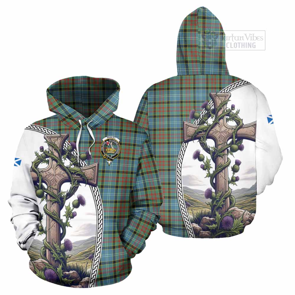 Tartan Vibes Clothing Paisley Tartan Hoodie with Family Crest and St. Andrew's Cross Accented by Thistle Vines