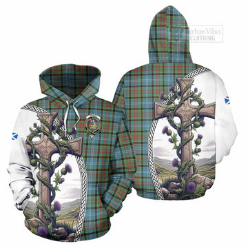 Paisley Tartan Hoodie with Family Crest and St. Andrew's Cross Accented by Thistle Vines