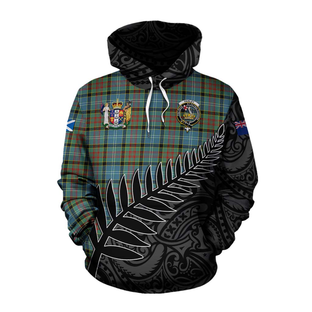 Tartan Vibes Clothing Paisley Crest Tartan Cotton Hoodie with New Zealand Silver Fern Half Style