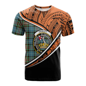 Paisley Crest Tartan Cotton T-shirt with Polynesian Vibes Style - Orange Version