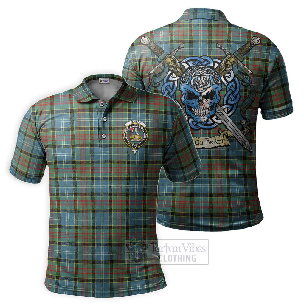 Tartan Vibes Clothing Paisley Tartan Polo Shirt with Family Crest Celtic Skull Style