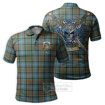 Paisley Tartan Polo Shirt with Family Crest Celtic Skull Style