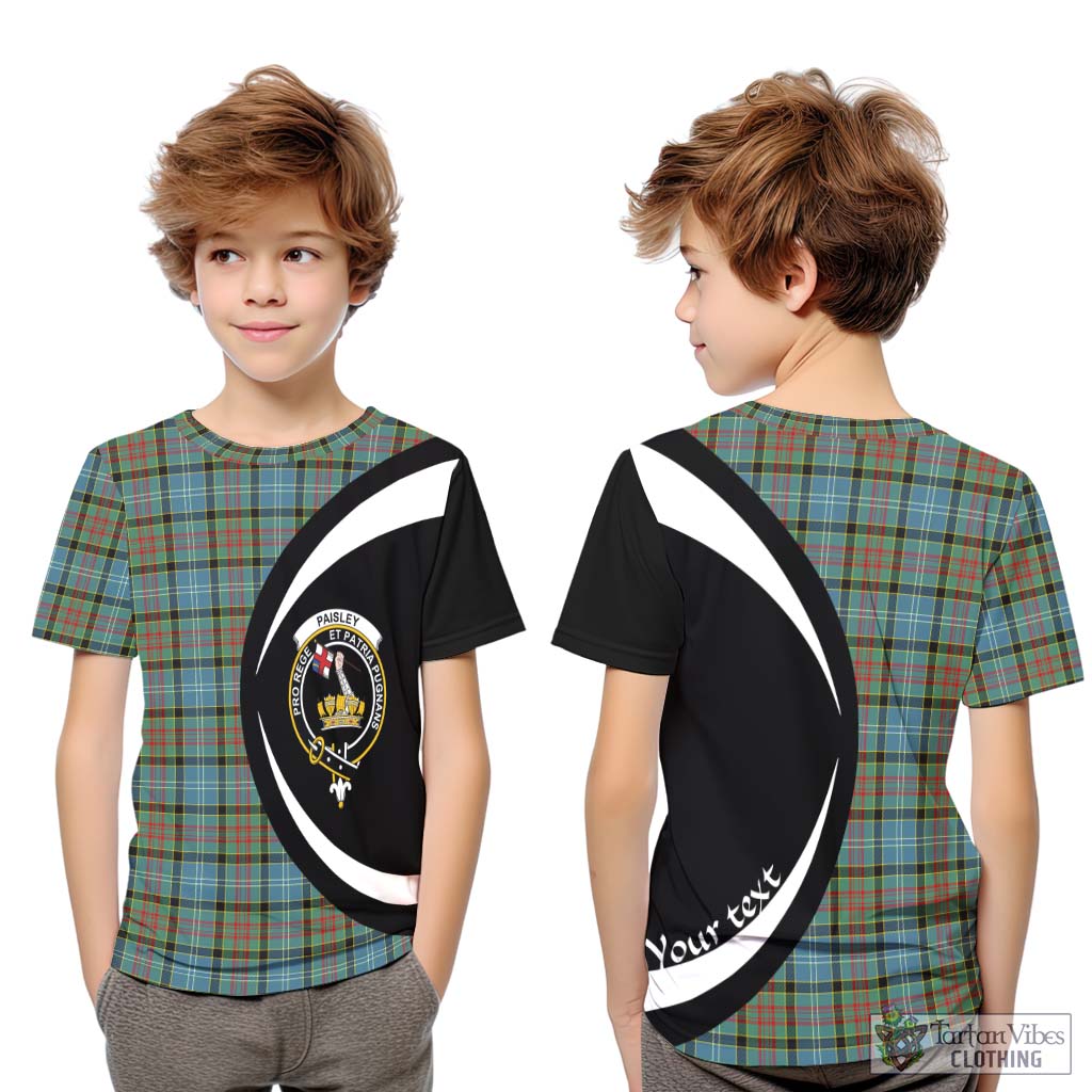 Paisley Tartan Kid T-Shirt with Family Crest Circle Style Youth XL Size14 - Tartan Vibes Clothing