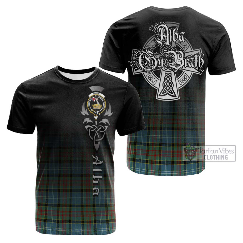 Tartan Vibes Clothing Paisley Tartan Cotton T-shirt Featuring Alba Gu Brath Family Crest Celtic Inspired