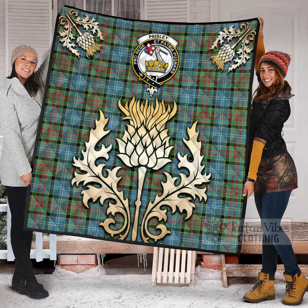 Tartan Vibes Clothing Paisley Tartan Quilt with Family Crest and Golden Thistle Style