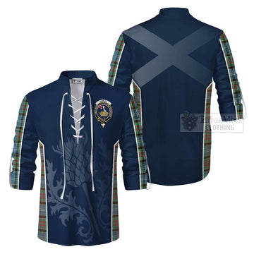 Paisley Tartan Ghillie Kilt Shirt with Family Crest and Scottish Thistle Vibes Sport Style