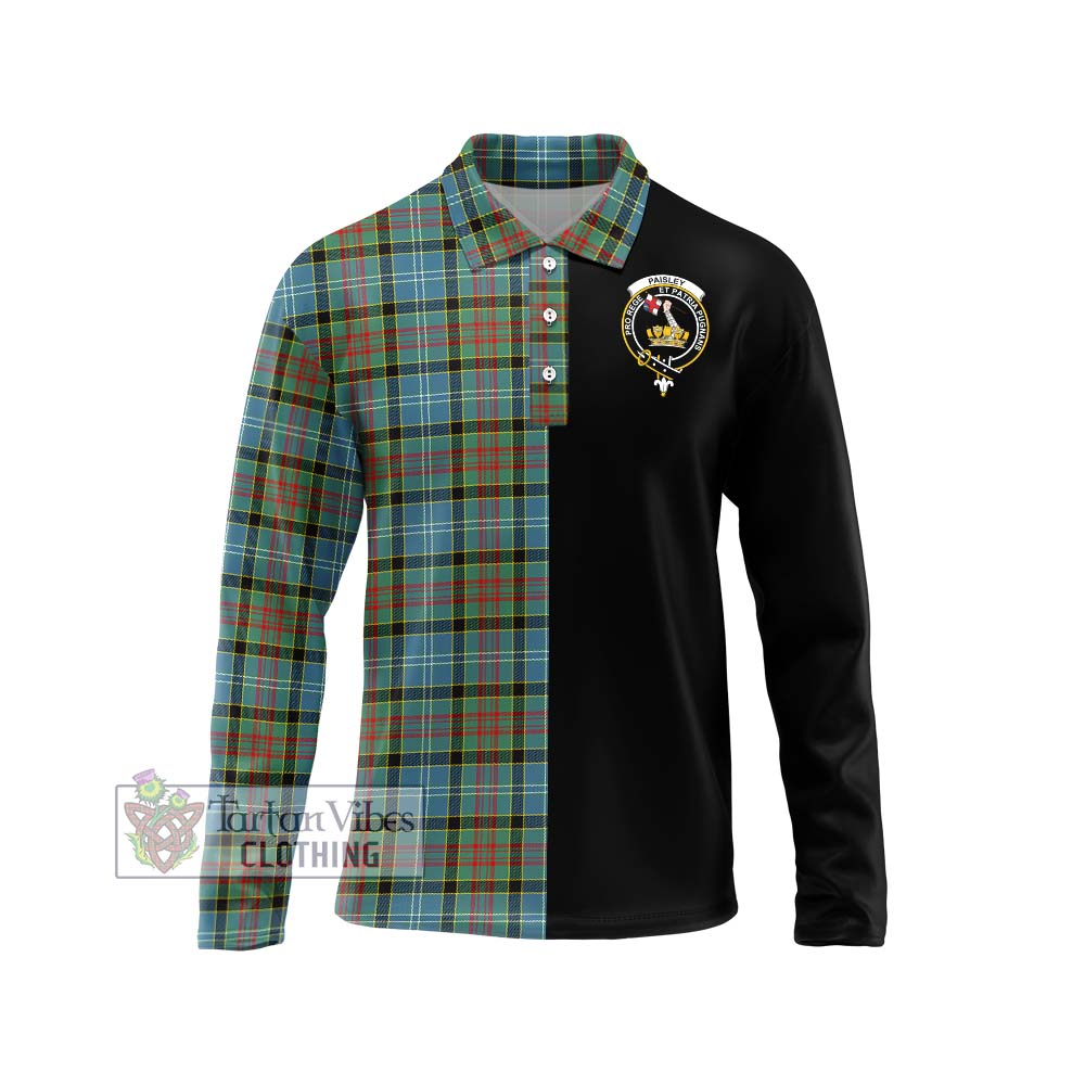 Paisley Tartan Long Sleeve Polo Shirt with Family Crest and Half Of Me Style Unisex - Tartanvibesclothing Shop