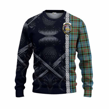 Paisley Tartan Knitted Sweater with Family Crest Cross Sword Thistle Celtic Vibes