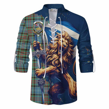 Paisley Tartan Family Crest Ghillie Kilt Shirt with Scottish Majestic Lion