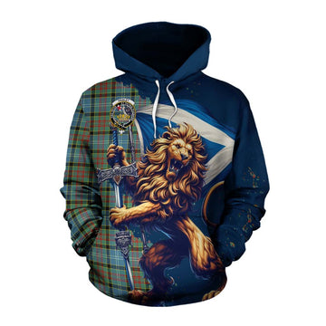 Paisley Tartan Family Crest Cotton Hoodie with Scottish Majestic Lion