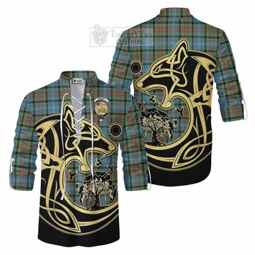 Paisley Tartan Ghillie Kilt Shirt with Family Crest Celtic Wolf Style