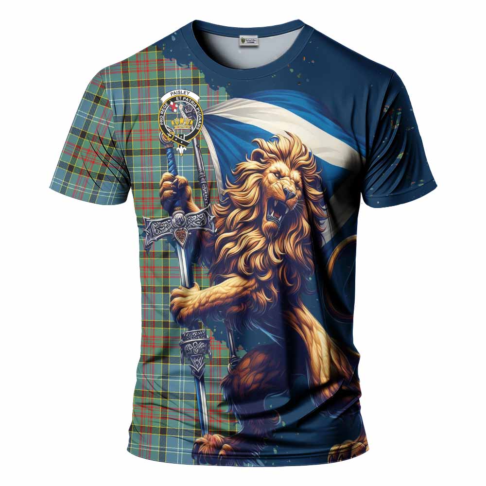 Tartan Vibes Clothing Paisley Tartan Family Crest T-Shirt with Scottish Majestic Lion