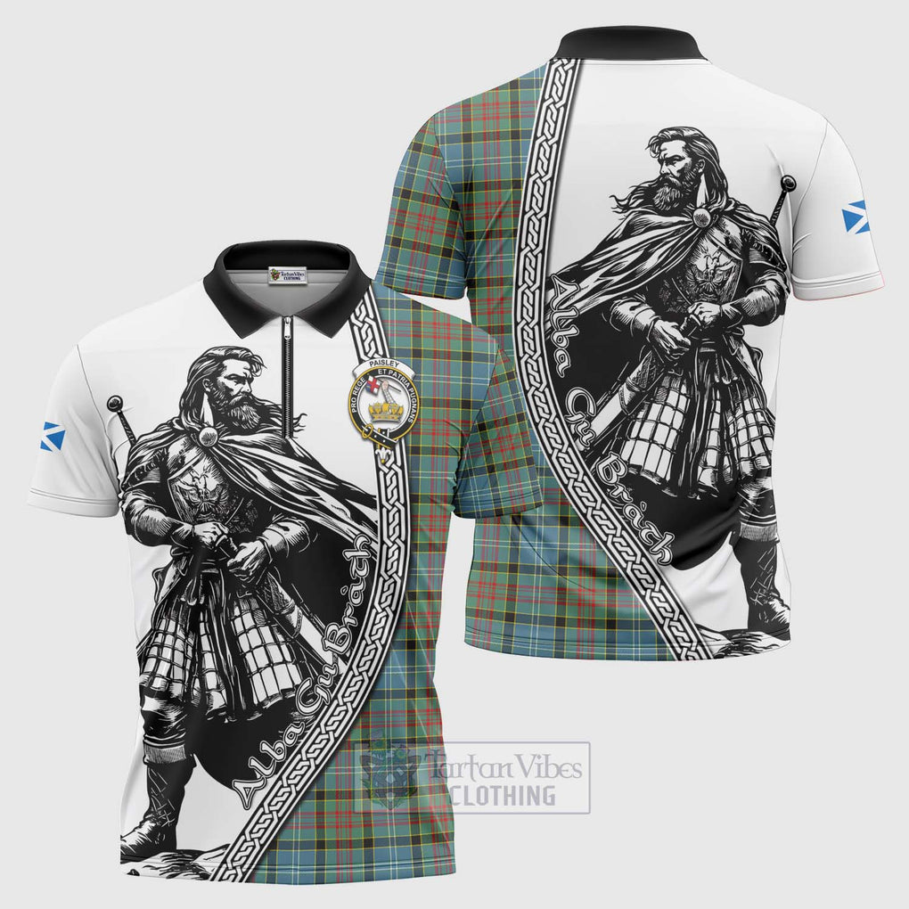 Tartan Vibes Clothing Paisley Tartan Clan Crest Zipper Polo Shirt with Highlander Warrior Celtic Style