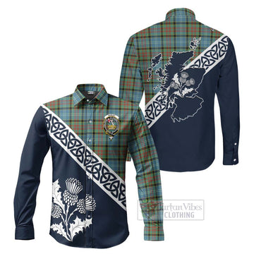 Paisley Tartan Long Sleeve Button Shirt Featuring Thistle and Scotland Map