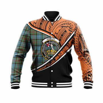 Paisley Crest Tartan Baseball Jacket with Polynesian Vibes Style - Orange Version