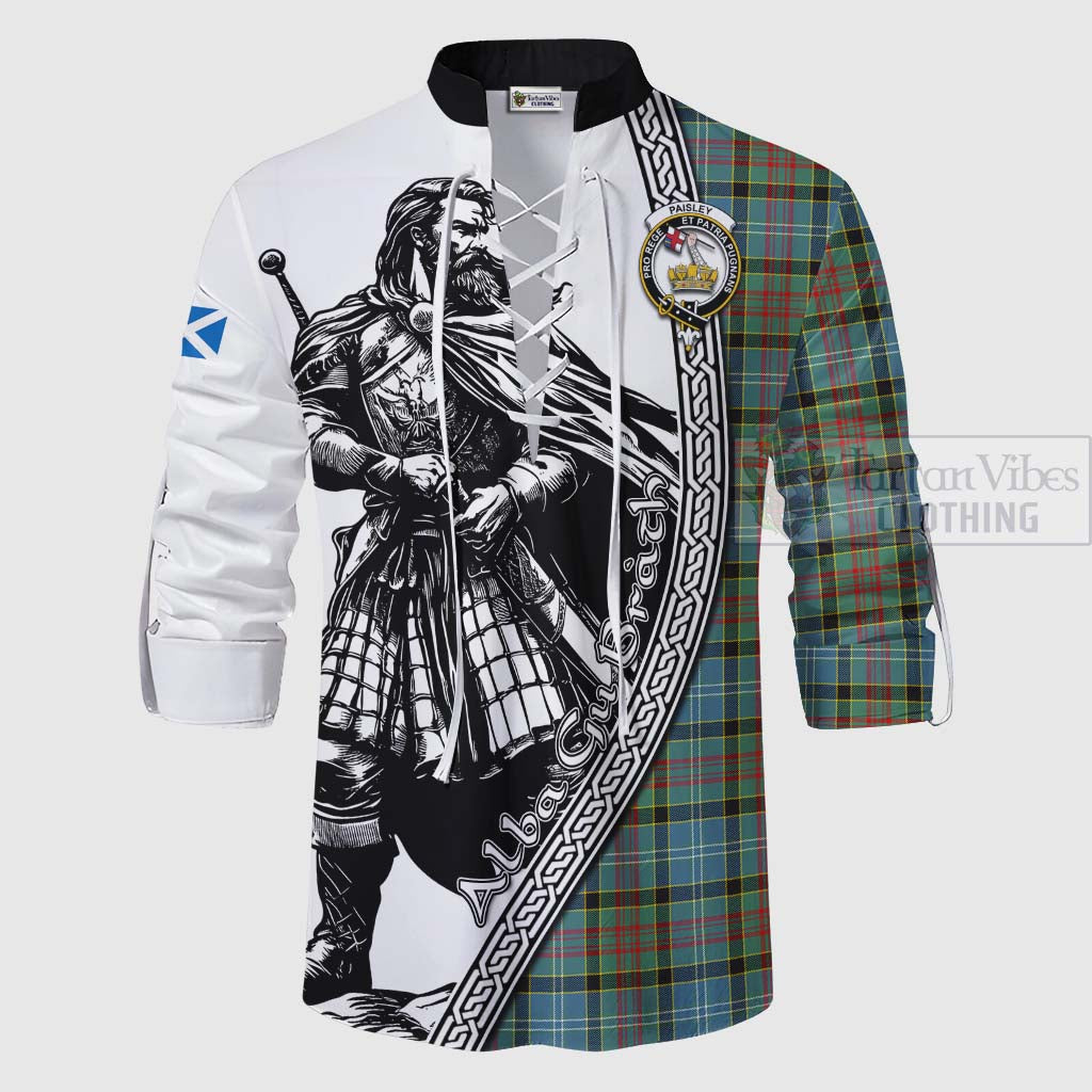 Tartan Vibes Clothing Paisley Tartan Clan Crest Ghillie Kilt Shirt with Highlander Warrior Celtic Style