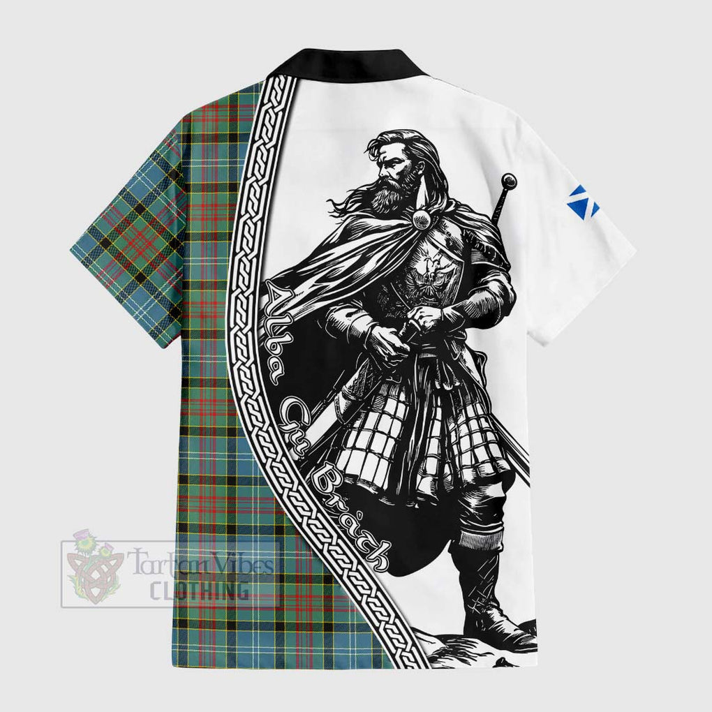 Tartan Vibes Clothing Paisley Tartan Clan Crest Short Sleeve Button Shirt with Highlander Warrior Celtic Style