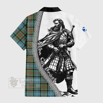 Paisley Tartan Clan Crest Short Sleeve Button Shirt with Highlander Warrior Celtic Style