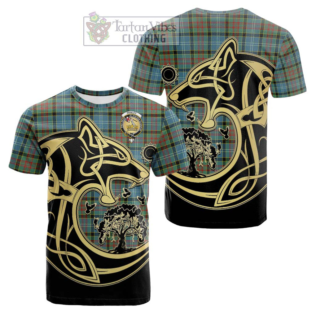 Tartan Vibes Clothing Paisley Tartan Cotton T-shirt with Family Crest Celtic Wolf Style