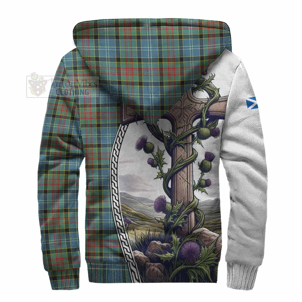 Tartan Vibes Clothing Paisley Tartan Sherpa Hoodie with Family Crest and St. Andrew's Cross Accented by Thistle Vines